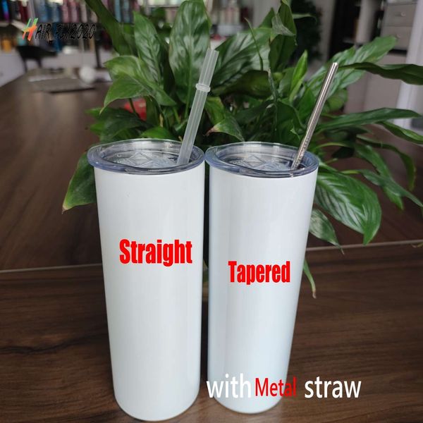 

20oz sublimation blanks straight skinny tumbler stainless steel blank white skinny cup with lid straw cylinder water bottle coffee hj02