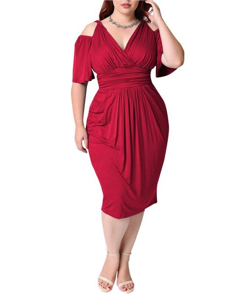 

plus size dresses strapless women dress v neck white large woman clothe belt folds office lady elegant party, Black