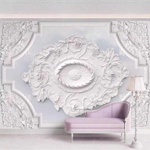

wallpapers drop custom wallpaper european style pattern 3d relief white gypsum carving murals tv background wall stickers poster