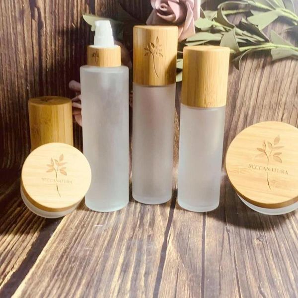 

storage bottles & jars 10pcs bamboo cover frosted clear pumps lotion bottle 30ml 50ml 100ml 120ml 150ml glass mist spray perfume 4oz