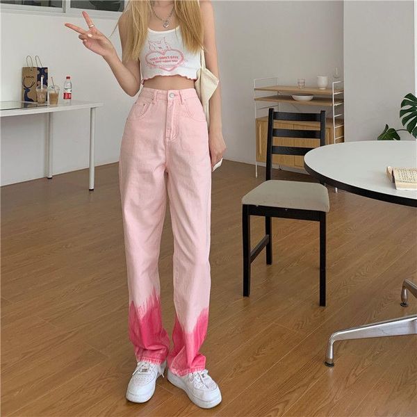 

women's jeans high waist gradient denim for women summer 2021 plus size loose straight figure flattering wide leg pants, Blue