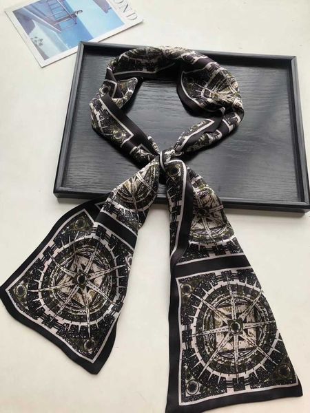

new french small strip women's double face mulberry silk narrow long scarf professional versatile foreign style fashion 9lnk, Blue;gray