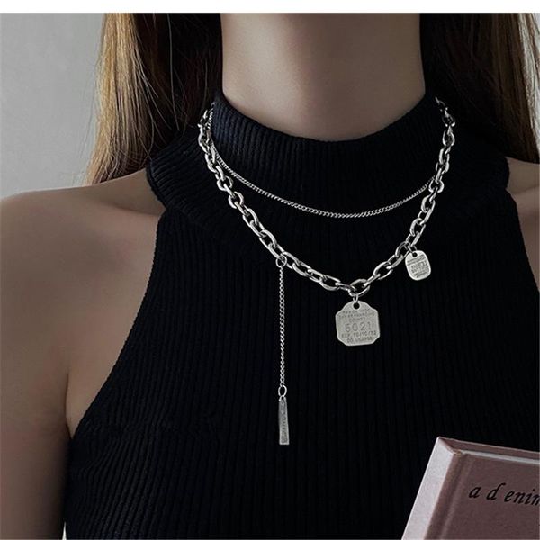 

chokers titanium steel double-layer necklace for men and women hip-hop 2021 punk pendant couple jewelry accessories, Golden;silver
