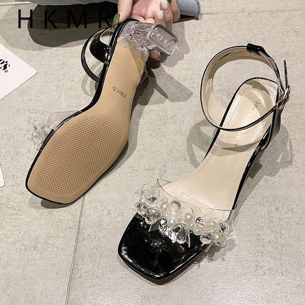 

dress shoes buckle strap sandals ladies summer high heels med suit female beige all-match comfort fashion rhinestone 2021, Black