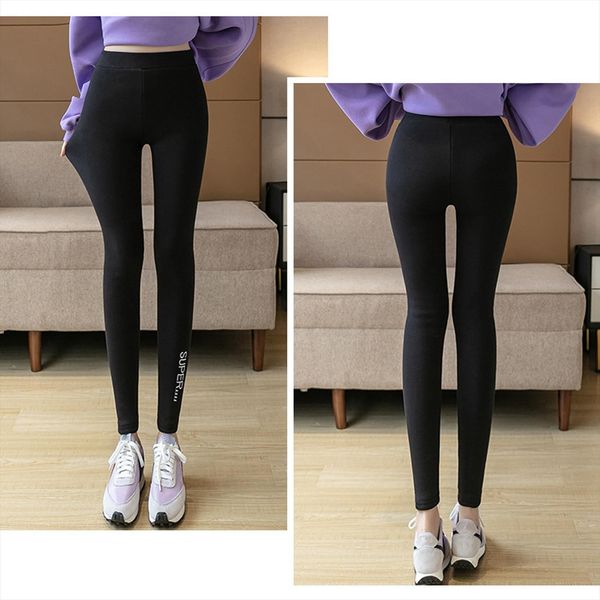 

fashion autumn winter letter womens legging print fitness warm workout soft high waist gym sport slim pants trousers, Black