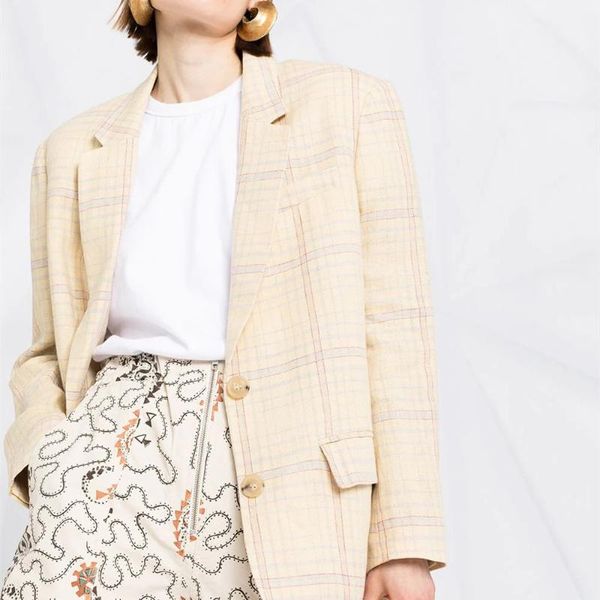 

women's suits & blazers 2021 early autumn women plaid ol blazer coat single-breasted ladies long sleeve notched office wear jacket outw, White;black