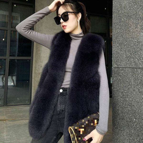 

women's fur & faux coat artificial sleeveless jacket women winter 2021 warm vests leather female oversize overcoat, Black