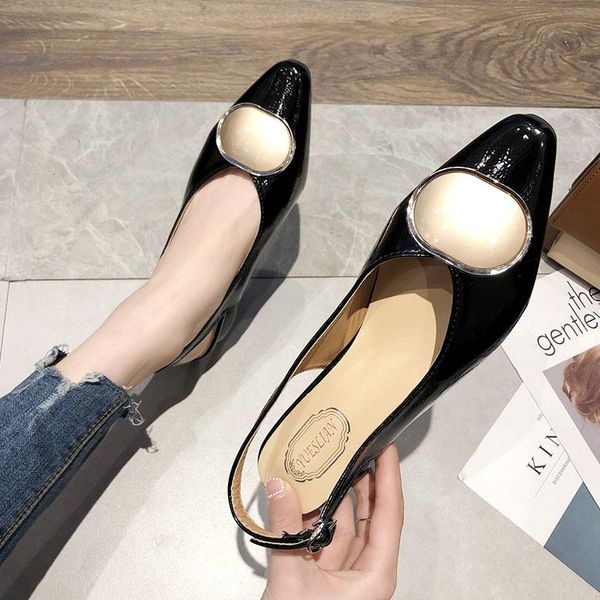 

woman sandals flats shoes women pointed toe fashion ladies outside female metal slides casual lady for, Black