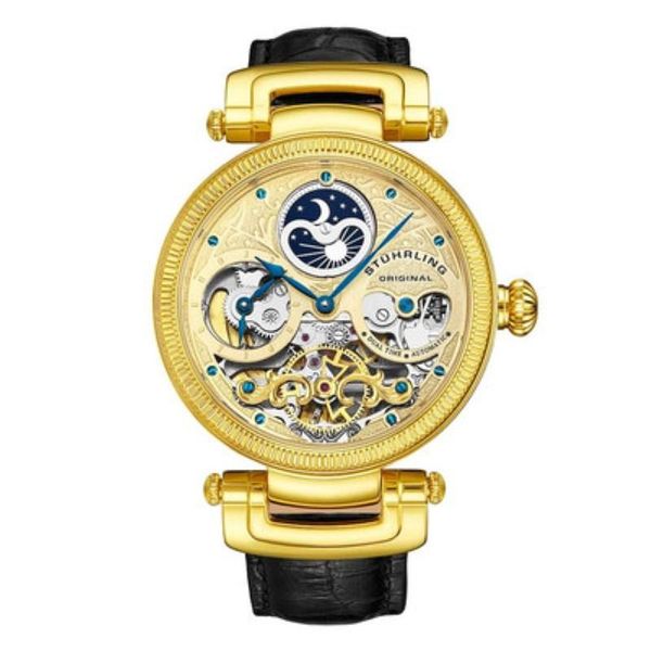 

wristwatches luxury automatic mechanical skeleton men's watch dual time zone sun moon phase men stainless steel leather male, Slivery;brown