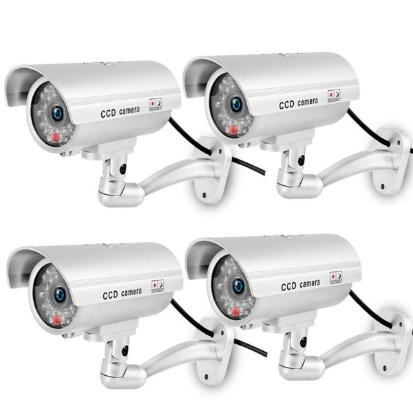 

camcorders waterproof dummy camera flashing red led outdoor indoor fake cctv security simulation silver