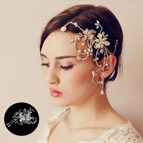 

hair clips & barrettes luxury wedding accessories for bride rhinestone pearl hairpins handmade floral headdress tiaras elegant women gift ma, Golden;silver