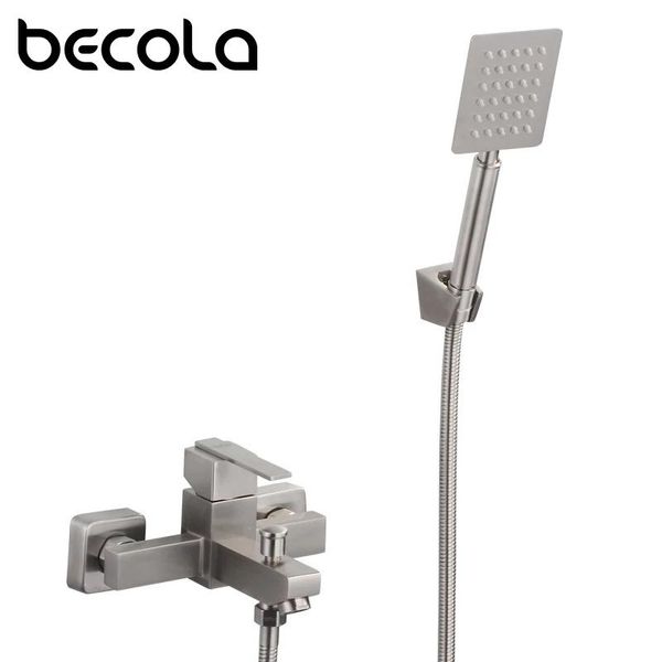 

304 stainless steel shower faucet square bath mixer tap with slide bar set becola-sus3 bathroom sets
