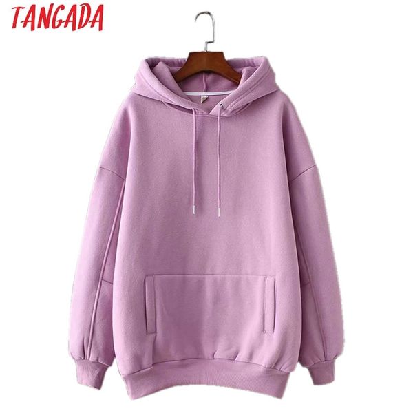 

tangada women fleece hoodie sweatshirts autumn winter fashion oversize ladies pullovers warm pocket hooded jacket sd60 210910, Black