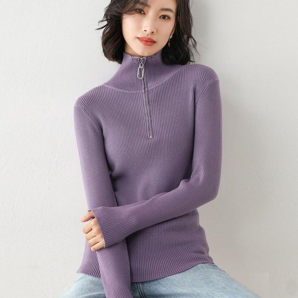 

women's sweaters women sweater 2021 winter turtleneck slim warm pullovers ladies fashion long sleeve zip knitted jumper female, White;black