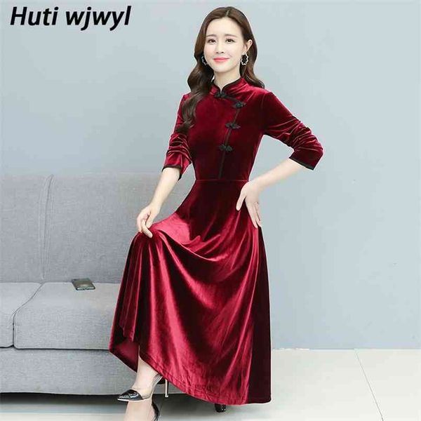 

vintage solid velvet warm thicken midi dresses autumn winter 3xl plus size maxi dress elegant women bodycon party vestidos 210528, Black;gray