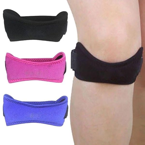 

adjustable sports gym patella tendon knee support brace strap band wrap protector fitness protect the jointym elbow & pads, Black;gray