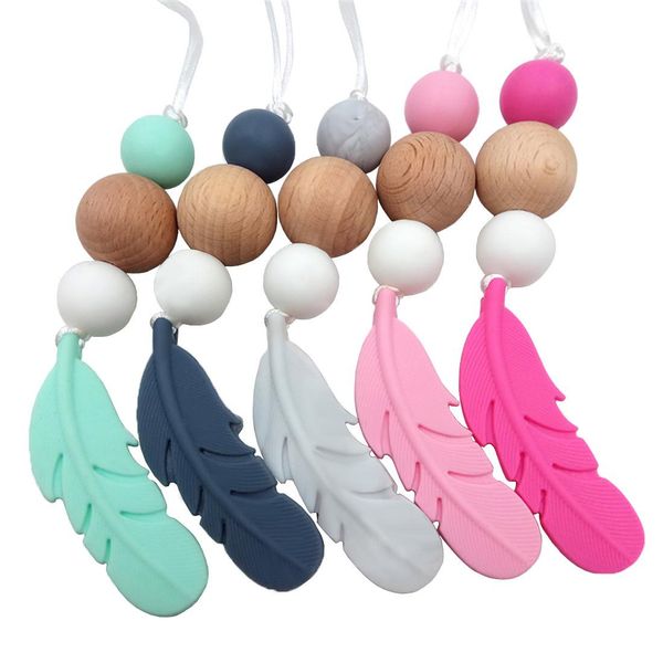 

feather teether necklace sensory chewing pendant silicone teethers teething stick toys for infant toddler kids 5 colors