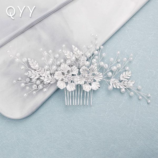 

hair clips & barrettes qyy rhinestone wedding combs accessories for women jewelry bridal headwear luxury pearl headpiece bridesmaid gift, Golden;silver