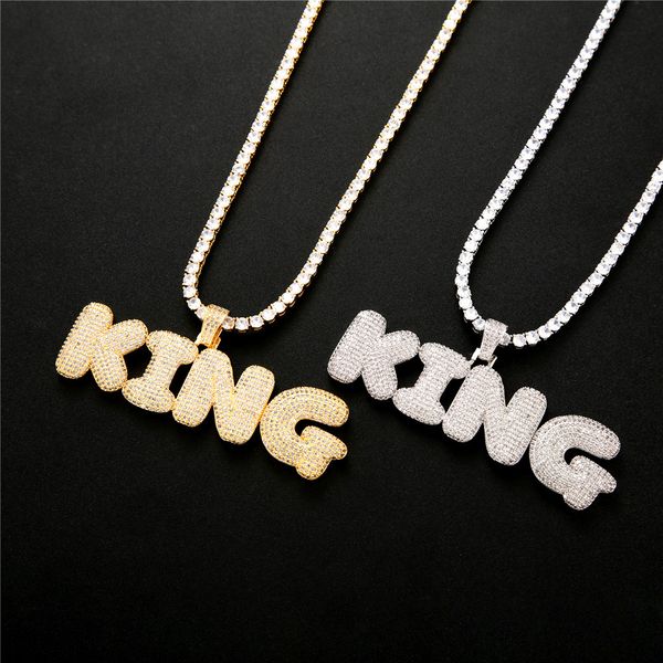 

custom initial letters pendant necklace words name with 4mm cz tennis chains full iced cubic zirconia jewelry9803979, Silver