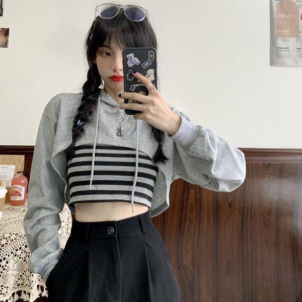 

streetwear two-piece long sleeve crop women's clothing fashion white hoodies korean slim sweatshirts pullovers hipster &, Black