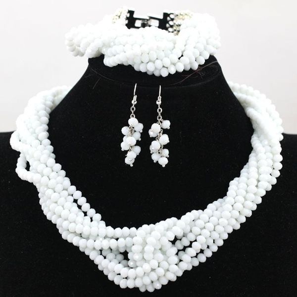 

earrings & necklace simple white african beads party jewelry set nigerian bracelet  hx916, Silver