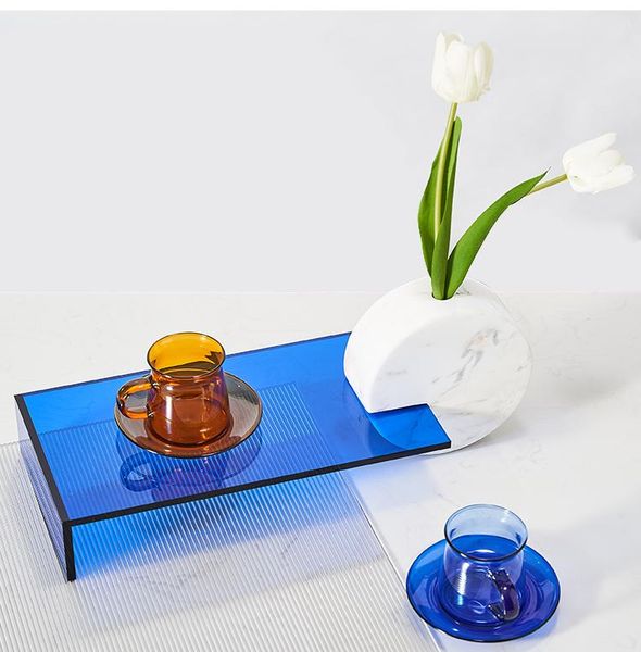 

vases home decor accessories creative white round marble vase with blue acrylic tray room office deskcraft ornaments gift