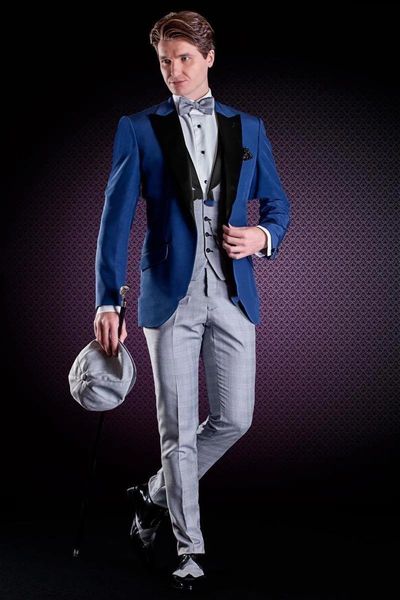 

men's suits & blazers 3 pcs blue wedding tuxedos slim fit for men groomsmen suit formal (jacket +pants+vest+bow tie) terno costume homm, White;black