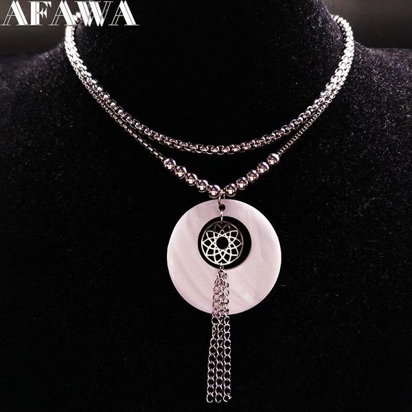 

harajuku shell stainless steel charms necklace for women tassel silver color flower boho jewelry bisuteria mujer n8019 pendant necklaces