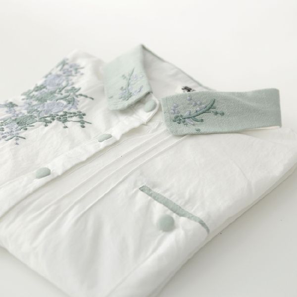 

women's blouses & shirts lamtrip spring mint green embroidery long sleeve peter pan collar shirt blouse cotton lixx, White