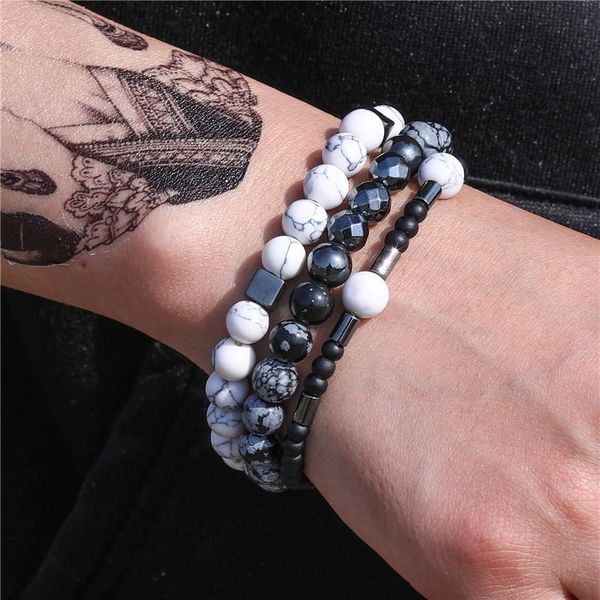 

beaded, strands 3pcs/set 6mm 8mm bead bracelet elastic rope natural stone beads pulseira mens jewelry accesorios men armband buddha, Black