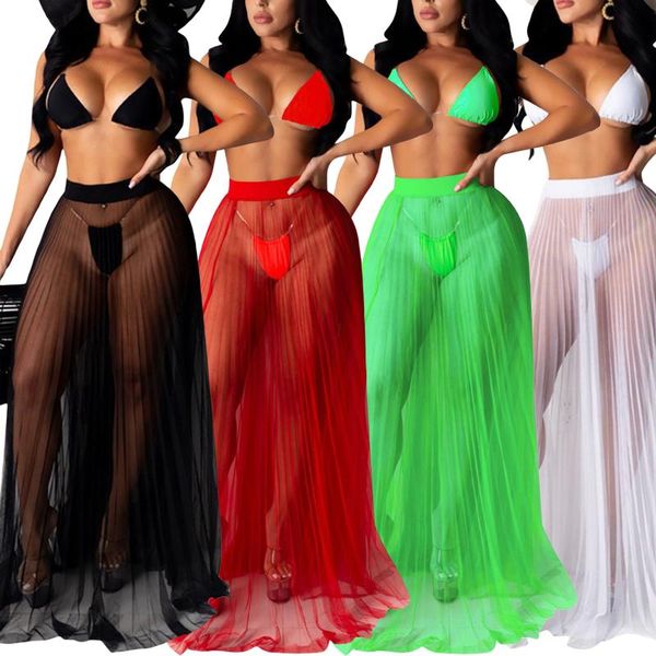 

one-piece suits 3pcs fashion women split swimsuit bikini set deep v-neck bikini+panties+maxi long mesh skirts bathing suit for mujer