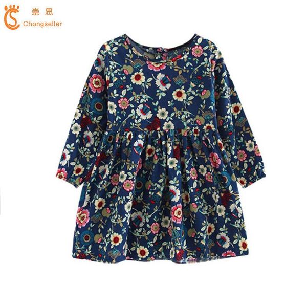 

girl's dresses 2021 cotton long sleeve girl christmas dress floral print kids baby clothes princess 2-8y, Red;yellow