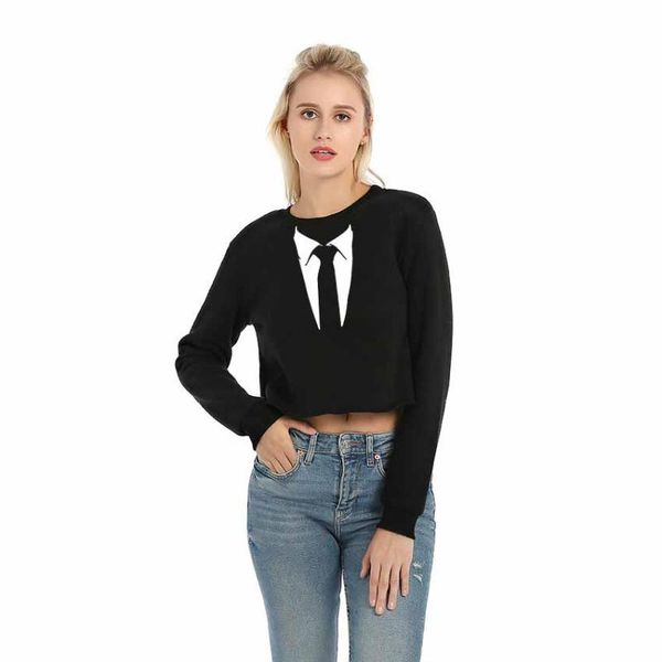 

cotton sweatshirts female round neck hoodie personality collar printed crop sweatshirt women long sleeves hoody spring pullover women's, Black