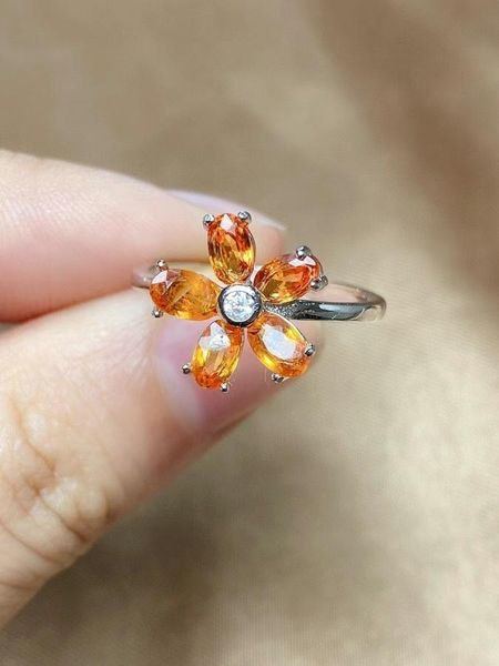 

cluster rings luxurious grace sun flower natural blue sapphire gem ring s925 silver gemstone women's office gift jewelry, Golden;silver