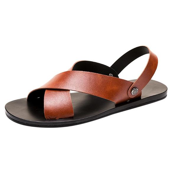 

slippers 2021 summer fashion men's sandals comfortable wild flat slip vintage casual beach walking buckle #1227, Black