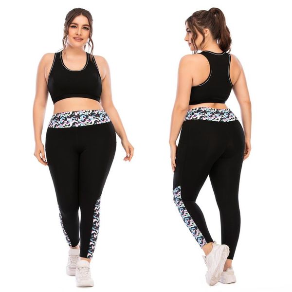 

plus size tracksuits 2021 women's sport sets sportsuit tracksuit sportwear plussize running yoga suits for female bra long trouser, Black