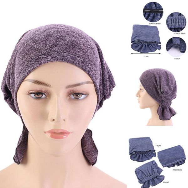 

beanie/skull caps y30 women stretchy hijabs hat turban cross head wrap chemo bandana muslim scarf plain ethnic black blue hats headwear, Blue;gray