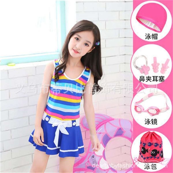 

children's suit girls' one piece cute baby student skirt middle and big suit children's swimsuit, Black