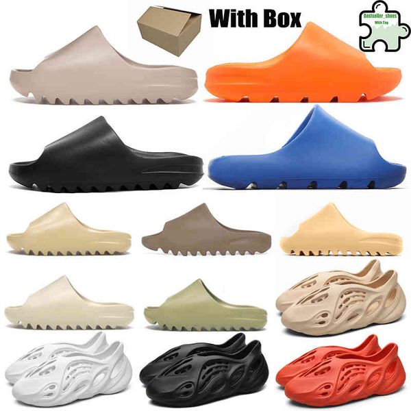 

with box 2021 slippers pure sandals men women slide bone white enflame orange resin earth brown soot core foam runner beach mens sneakers 36, Black