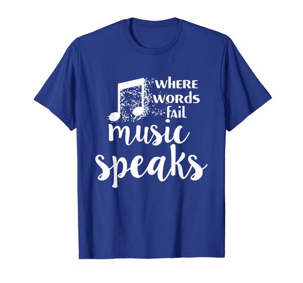 

where words fail music speaks musician teacher design t-shirt, White;black