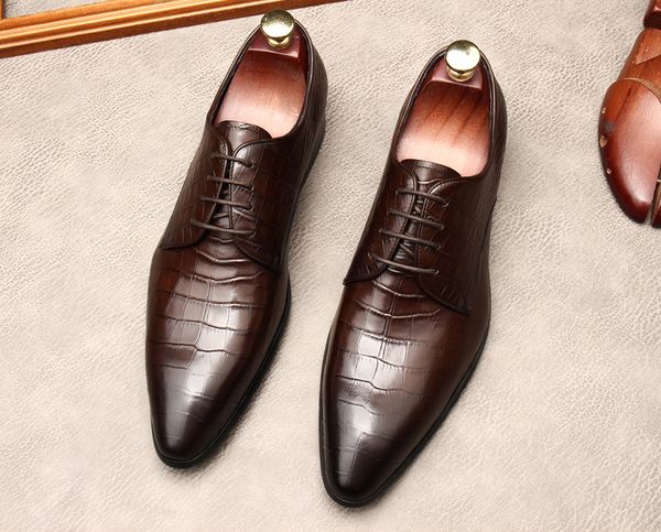

black pointed toe oxford leather men shoes brogues lace up formal shoes genuine leather wedding business men luxury dress shoes