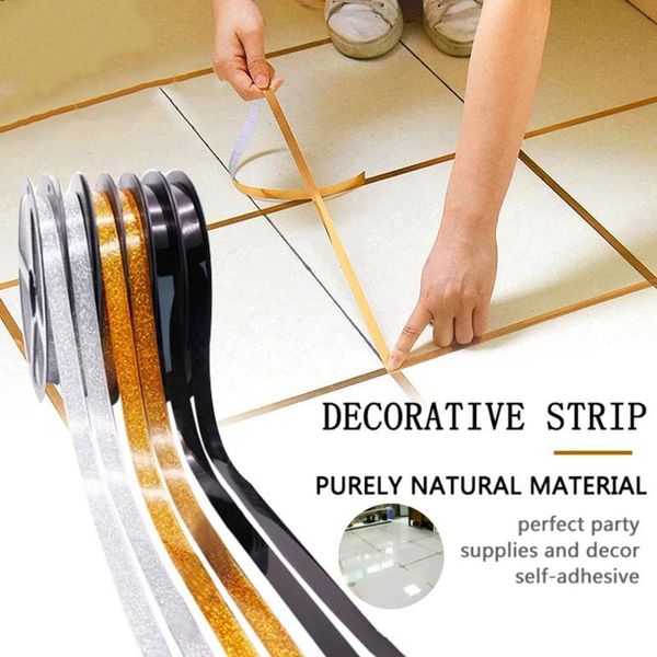 

wall stickers 50m gold self adhesive tile sticker waterproof gap sealing tape strip floor beauty seam home decoration decal