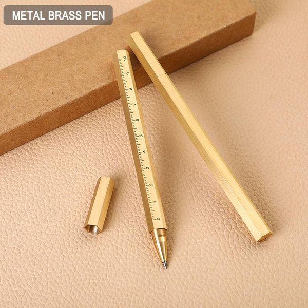 

ballpoint pens retro brass with scale metal pen gift six-sided luxury for writing stationery office school supplies, Blue;orange