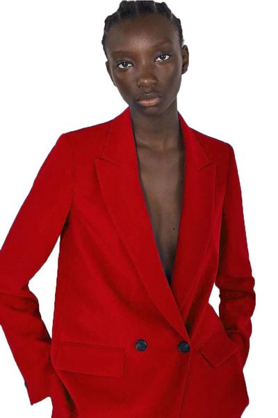 

women's two piece pants suit red loose 2 set lapel casual shopping party travel customization color size (jacket + pants), White