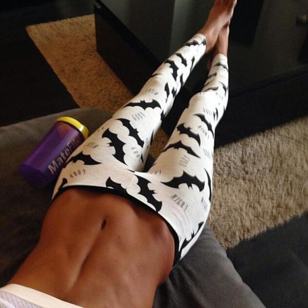 

white bat low women leggings waist fitness trousers clothing, Black