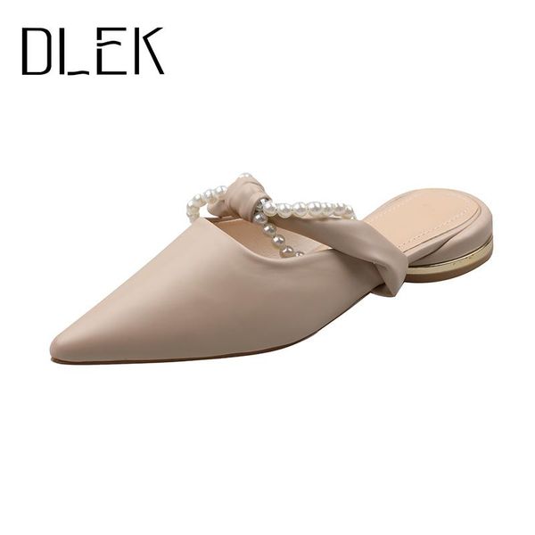 

slippers dlek fashion slipper women pointed toe elegant summer spring women's mules pearl butterfly-knot slip-on breathable lady shoes, Black