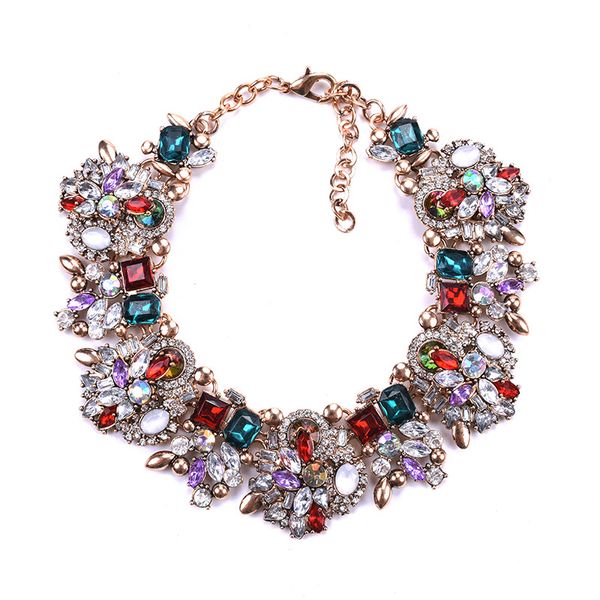 

exaggerated chokers necklaces fashion jewelry full diamond flower short hoop necklace clothing accessories clavicle versatile jewelry gift, Golden;silver