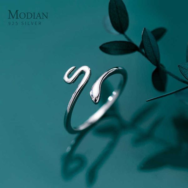 925 prata esterlina encantadora forma de cobra aberto anel de dedo ajustável para mulheres simples jóias fina menina presente 210707