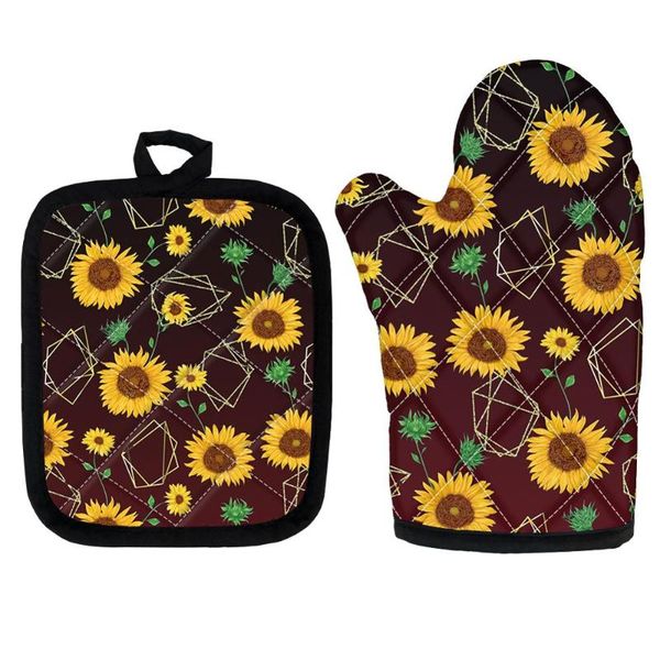 

oven mitts set of 2 insulation pads microwave fashion sunflower printing resistant for cooking backing bbq