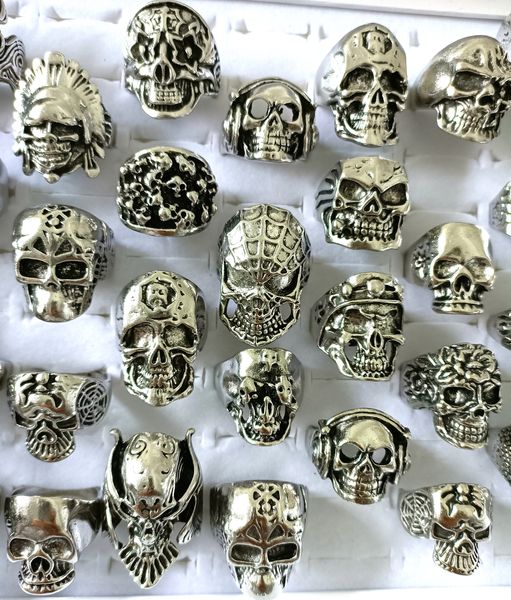 20 Stück sortieren großen Kopf-Schädel-Gothic-Metallring Großhandel Punk-Stil Ringe für Männer SZ 18–21 mm